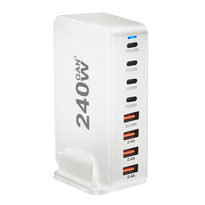 240W Desktop GaN-oplader med 8-ports USB Type C PD Charge Hurtigopladning til multi-enheds opladning