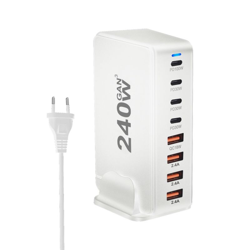 240W Desktop GaN-oplader med 8-ports USB Type C PD Charge Hurtigopladning til multi-enheds opladning