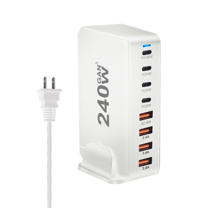 240W Desktop GaN-oplader med 8-ports USB Type C PD Charge Hurtigopladning til multi-enheds opladning