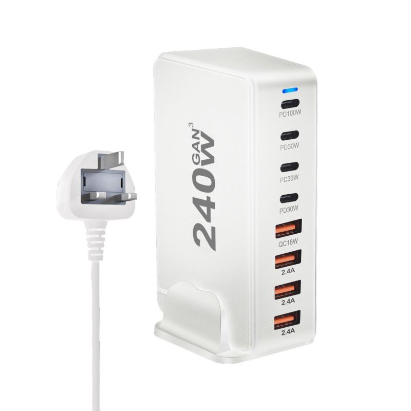 240W Desktop GaN-oplader med 8-ports USB Type C PD Charge Hurtigopladning til multi-enheds opladning