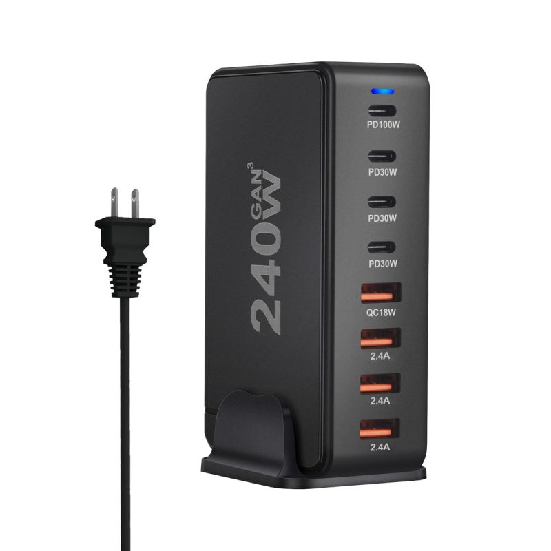 240W Desktop GaN-oplader med 8-ports USB Type C PD Charge Hurtigopladning til multi-enheds opladning