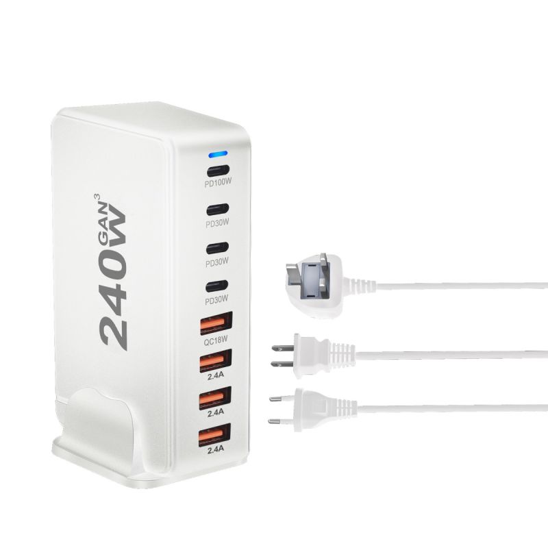 240W Desktop GaN-oplader med 8-ports USB Type C PD Charge Hurtigopladning til multi-enheds opladning