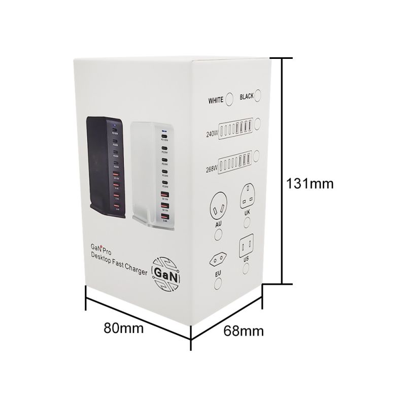 240W Desktop GaN-oplader med 8-ports USB Type C PD Charge Hurtigopladning til multi-enheds opladning