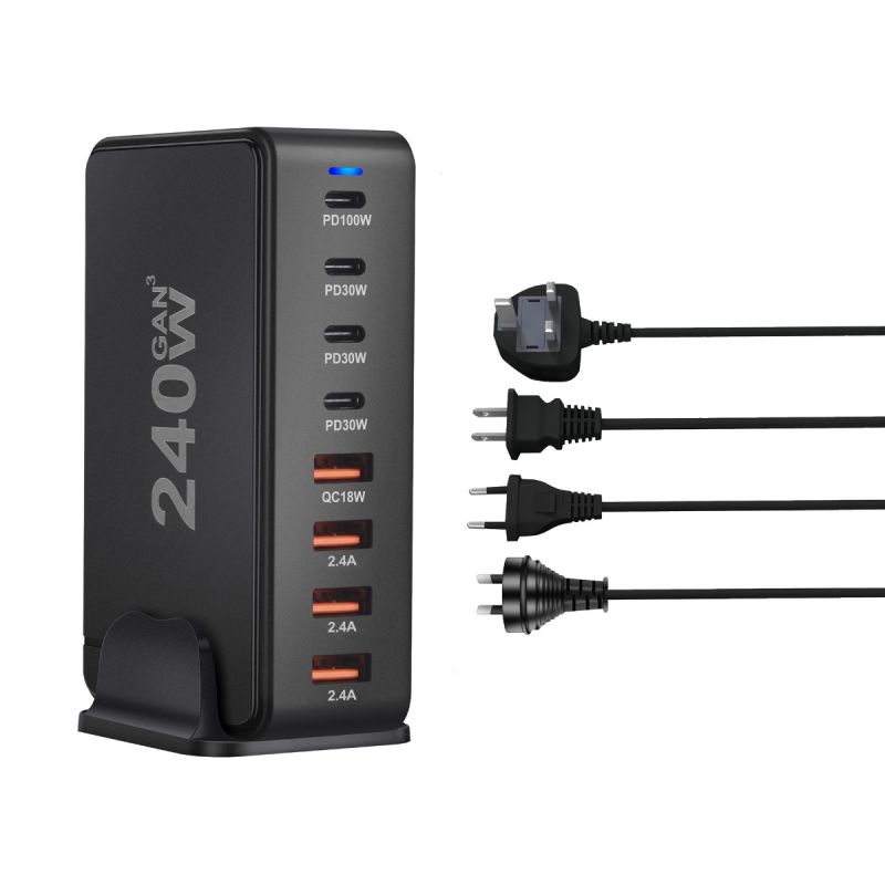 240W Desktop GaN-oplader med 8-ports USB Type C PD Charge Hurtigopladning til multi-enheds opladning