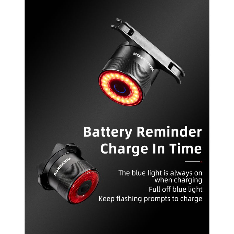 ROCKBROS Q3 cykelbaglygte til natcykling med smart bremsesensor IPX6 vandtæt til MTB og landevejscykel