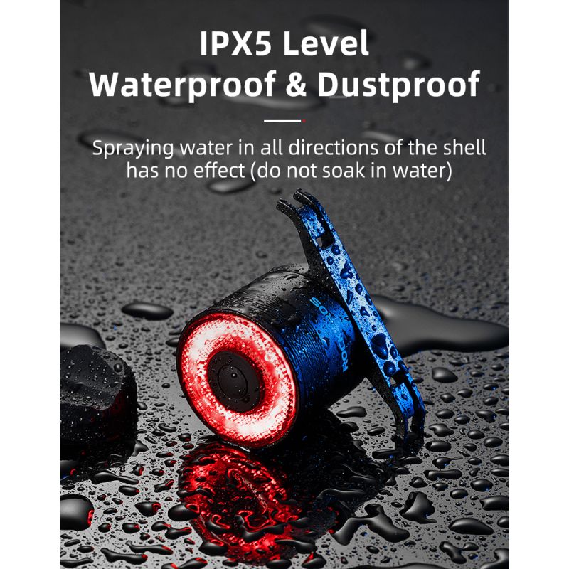 ROCKBROS Q3 cykelbaglygte til natcykling med smart bremsesensor IPX6 vandtæt til MTB og landevejscykel