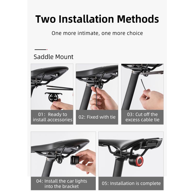 ROCKBROS Q3 cykelbaglygte til natcykling med smart bremsesensor IPX6 vandtæt til MTB og landevejscykel