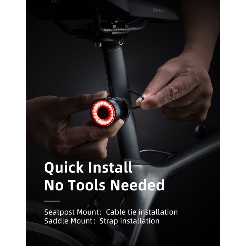ROCKBROS Q3 cykelbaglygte til natcykling med smart bremsesensor IPX6 vandtæt til MTB og landevejscykel