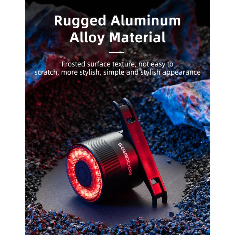 ROCKBROS Q3 cykelbaglygte til natcykling med smart bremsesensor IPX6 vandtæt til MTB og landevejscykel