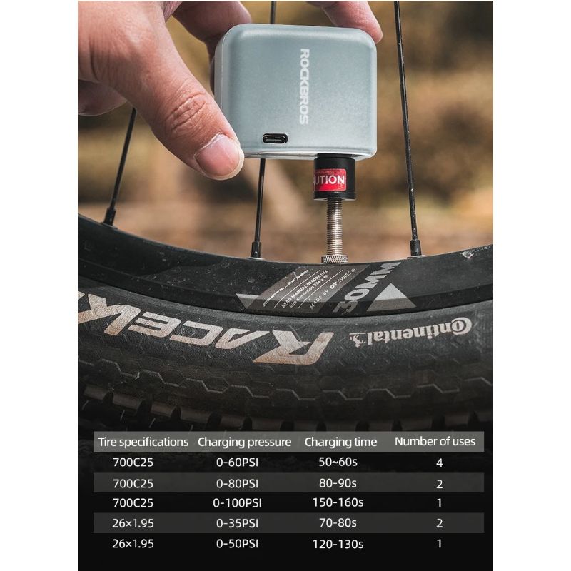 ROCKBROS bærbar mini elektrisk luftpumpe 100PSI letvægtspumpe til cykel bil motorcykel cykeltilbehør