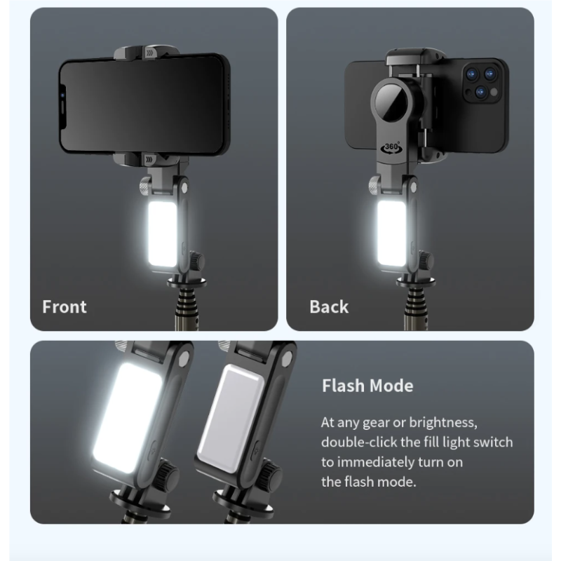 Oplev Q18 Selfie Stick 360 graders rotation med smart tracking innovativt design og stativ til smartphones