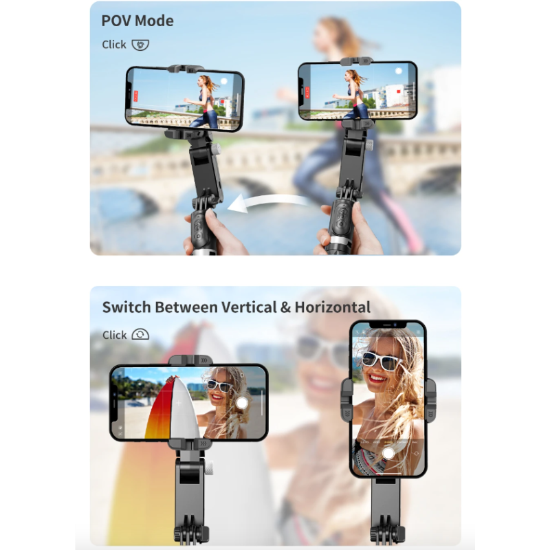 Oplev Q18 Selfie Stick 360 graders rotation med smart tracking innovativt design og stativ til smartphones