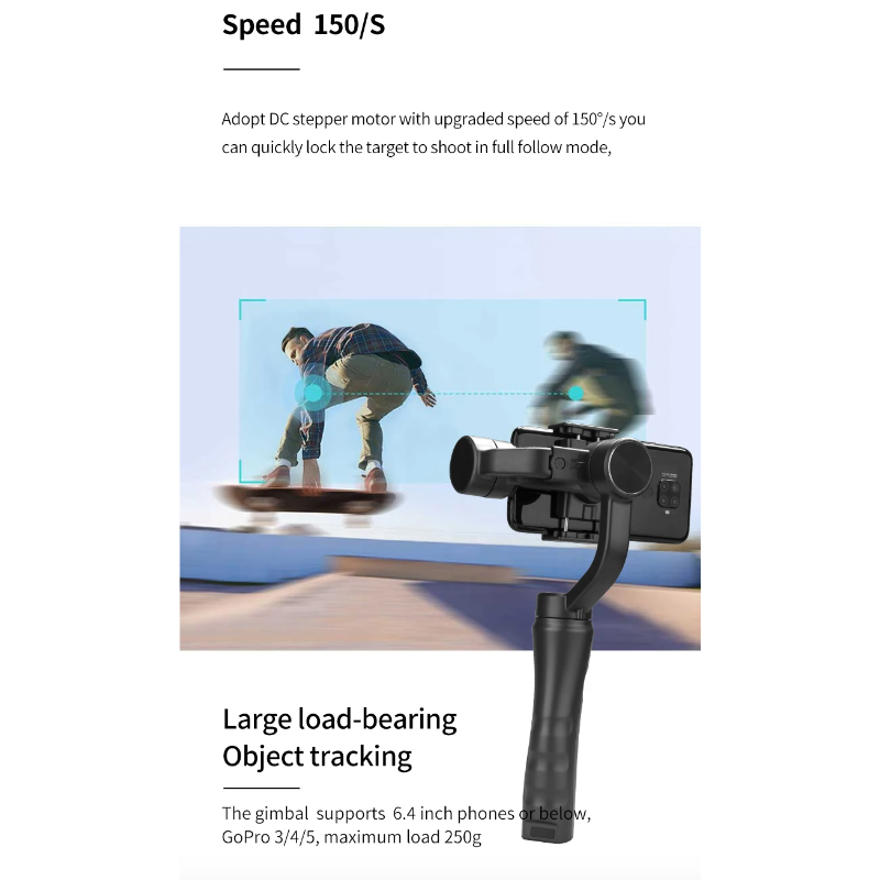 F6 3 Akse Gimbal Håndholdt Stabilisator til Smartphone og Action Kamera Anti Rystelser Videooptagelse