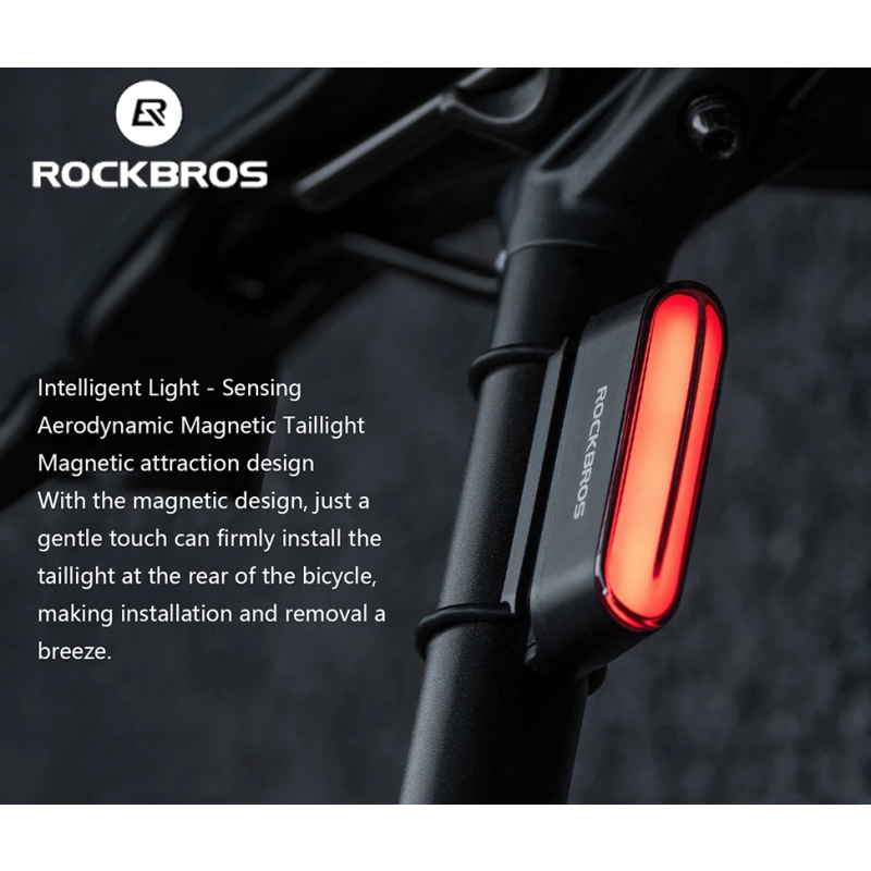 ROCKBROS Magnetisk Cykelbaglygte til Nat Sikkerhed - IPX6 Vandtæt Smart Sensor LED Baglygte