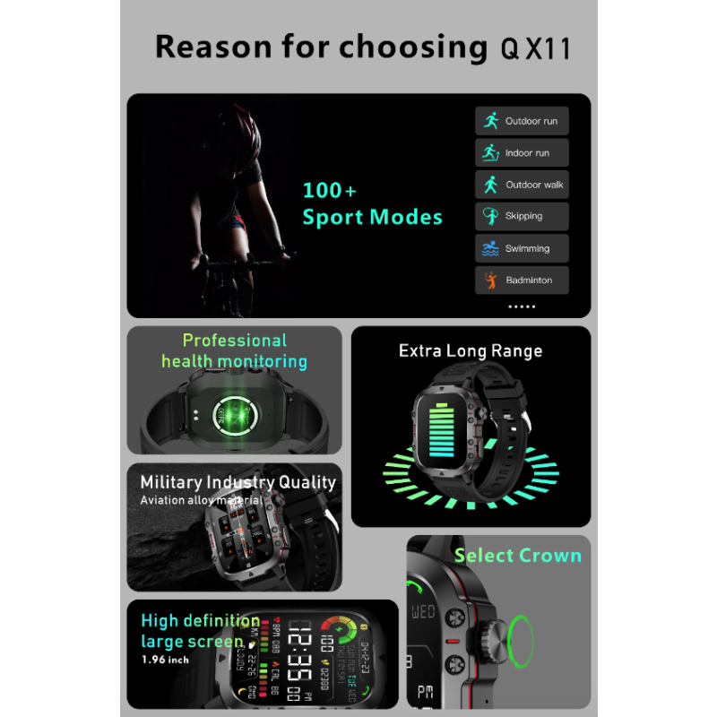 QX11 Smartwatch Herre | IP68 | Bluetooth Opkaldsur | Udendørs Sport Fitness Tracker