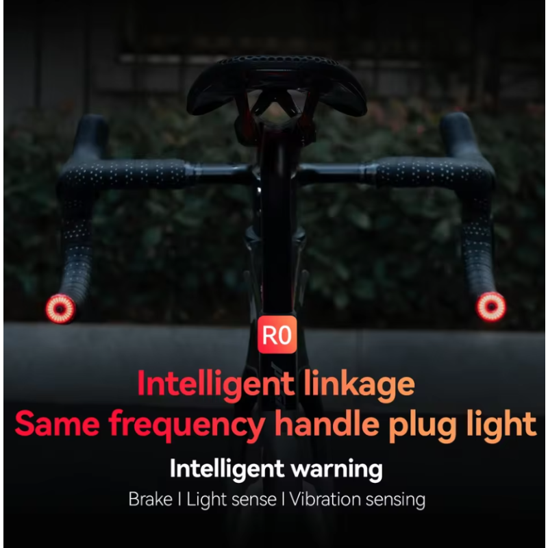 ROCKBROS R0 Styr-Endeplugs Cykellygte | Type-C Genopladelig Baglygte MTB/Landevej - Øg Cykelsikkerhed