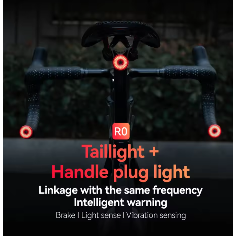 ROCKBROS R0 Styr-Endeplugs Cykellygte | Type-C Genopladelig Baglygte MTB/Landevej - Øg Cykelsikkerhed