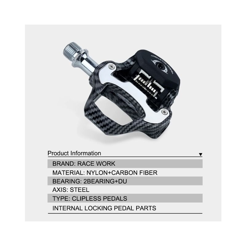 RACEWORK Vejcykelpedal Ultra Let Kulstofmønster med Selvlåsende Design Perfekte Professionelle Cykelsport