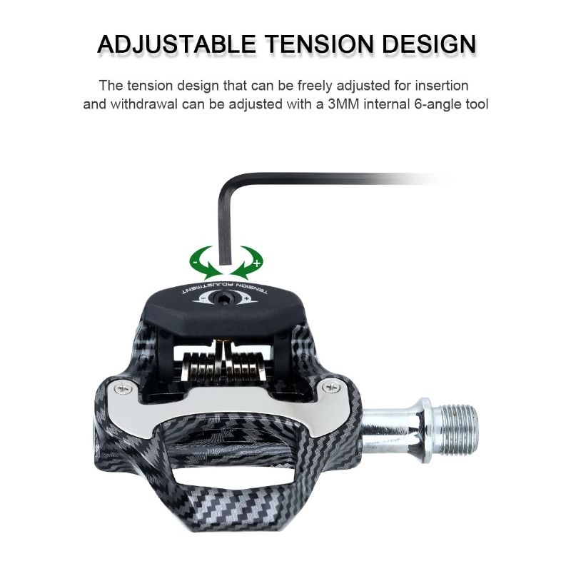 RACEWORK Vejcykelpedal Ultra Let Kulstofmønster med Selvlåsende Design Perfekte Professionelle Cykelsport