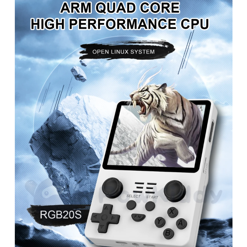 POWKIDDY RGB20S håndholdt spilkonsol Retro gaming med 3,5-tommer 4:3 IPS-skærm RK3326 open source system