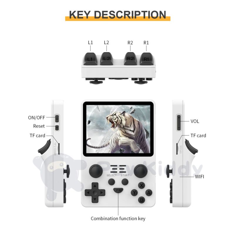 POWKIDDY RGB20S håndholdt spilkonsol med 3,5 tommer 4:3 IPS HD-skærm retro gaming perfekt gave til børn