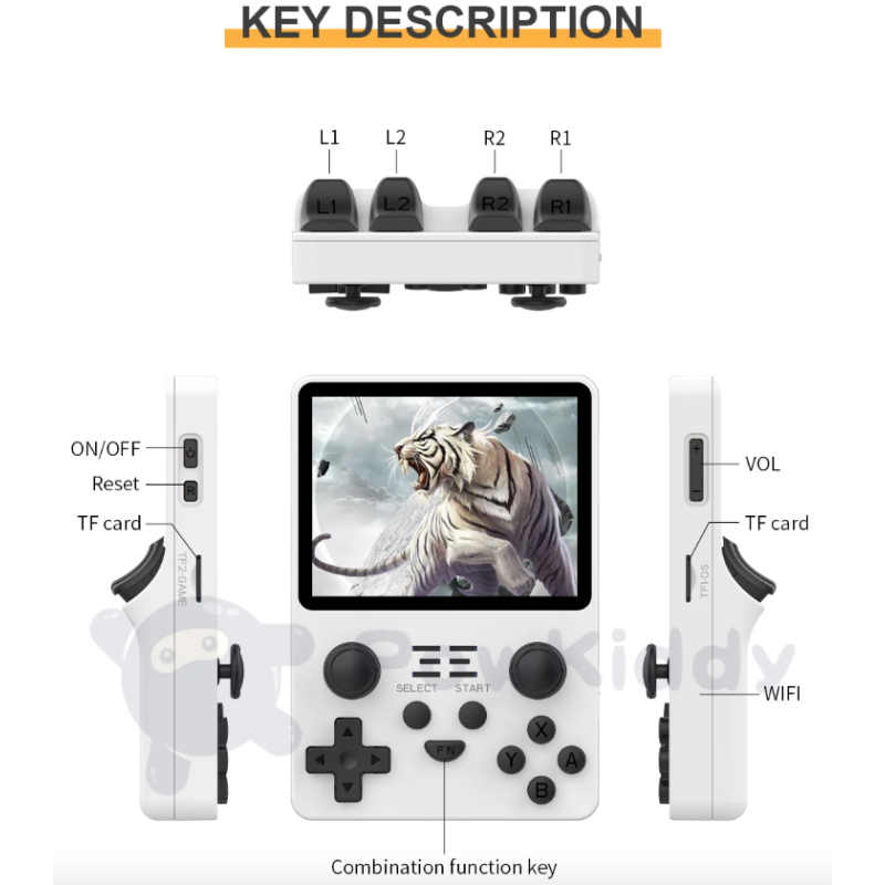 POWKIDDY RGB20S håndholdt spilkonsol Retro gaming med 3,5-tommer 4:3 IPS-skærm RK3326 open source system