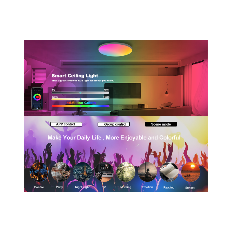 24W Tuya Zigbee Smart Loftslampe RGBCW til Alexa Styring Energibesparende Moderne Belysning til Smart Hjem