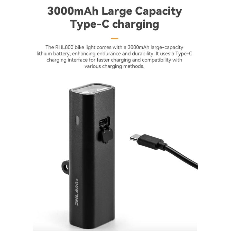 ROCKBROS RHL-1000LUMEN Cykelforlygte 1000 Lumen Type-C Genopladelig Regntæt LED Sikkerhed til Pendling MTB