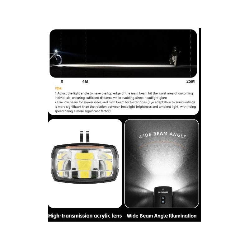ROCKBROS RHL3000 cykellygte 3000 lumen genopladelig 10000mAh vandtæt MTB forlygte med høj lysstyrkejustering