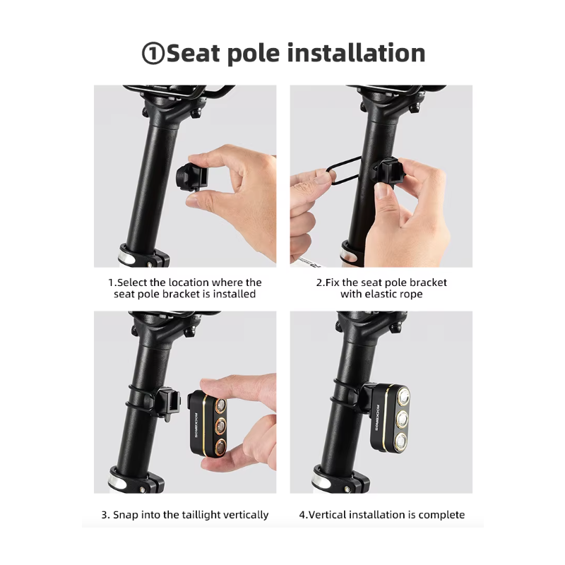 ROCKBROS Smart Cykelbaglygte m/ bremsesensor, IP64 vandtæt, Type-C opladning, Sikker Natcykling