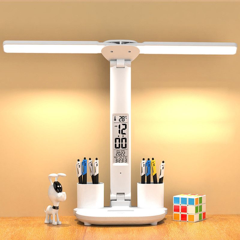LED skrivebordslampe med kalender USB touch natlys penneholder øjenbeskyttelse justerbar lysstyrke soveværelseslampe