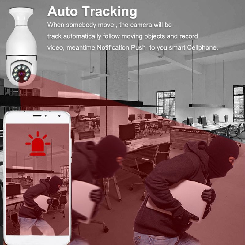 Oplev Trådløs 5G Wifi E27 Pære Overvågningskamera med Nattesyn og Fuld Farve til Smart Home Hjemmesikkerhed