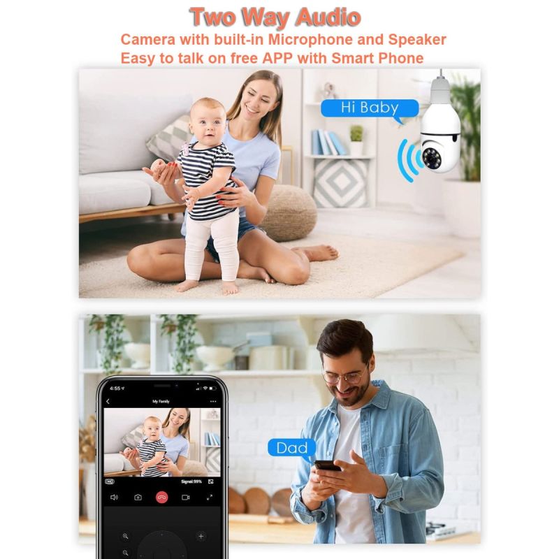 Oplev Trådløs 5G Wifi E27 Pære Overvågningskamera med Nattesyn og Fuld Farve til Smart Home Hjemmesikkerhed