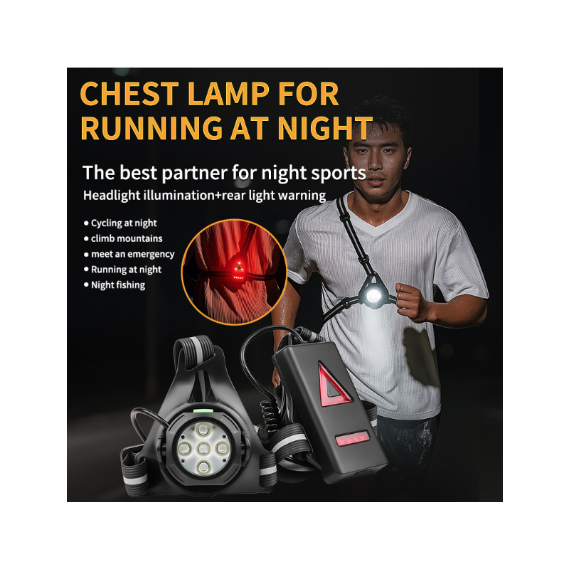 Natteløb LED brystlys | Justerbar strålevinkel & bag advarselslys | Ultralys sikkerhedslampe