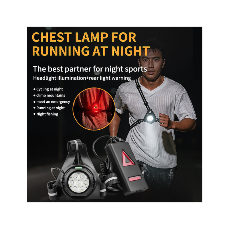 Natteløb LED brystlys | Justerbar strålevinkel & bag advarselslys | Ultralys sikkerhedslampe