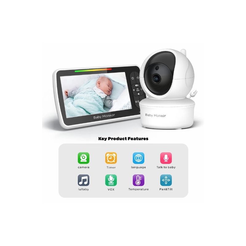 SM650 5 tommer video babyalarm HD 720P kamera med tovejskommunikation og lang batterilevetid babymonitor