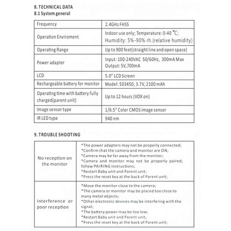 SM650 5 tommer video babyalarm HD 720P kamera med tovejskommunikation og lang batterilevetid babymonitor