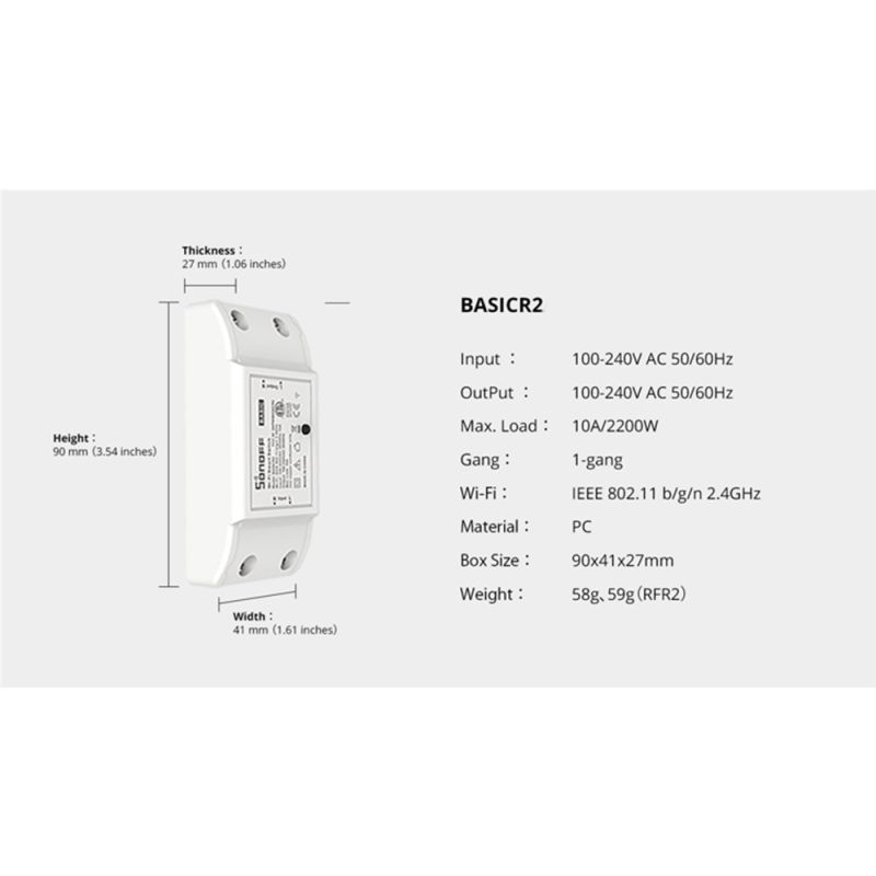 SONOFF Basic R2 Wifi Switch Modul Smart Lyskontakt med Alexa eWeLink App Gør-det-selv Hjemautomatisering