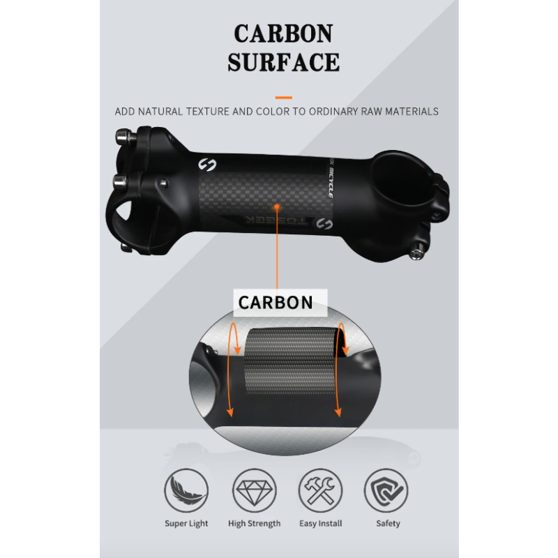 TOSEEK MTB cykelstyrspindel 28.6mm letvægts aluminium carbon justerbar vinkel til cykelentusiaster i mat sort