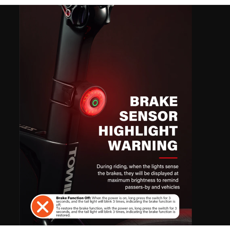 TOWILD TL03Pro cykelbaglygte med smart bremsesensor genopladelig LED cykel lys for øget synlighed