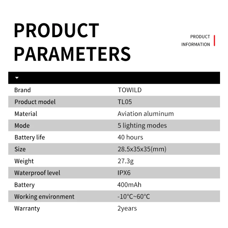 TOWILD TL05 cykellys IPX6 vandtæt baglygte med smart autobremseføling USB-opladning holdbar batterilevetid 100 timer