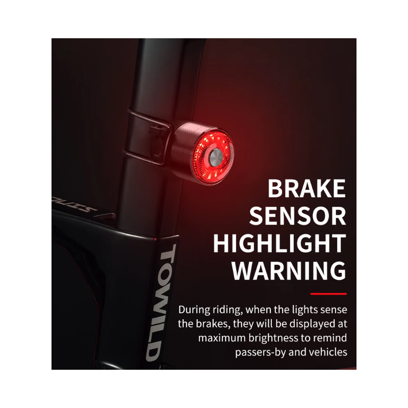 TOWILD TL05 cykellys IPX6 vandtæt baglygte med smart autobremseføling USB-opladning holdbar batterilevetid 100 timer
