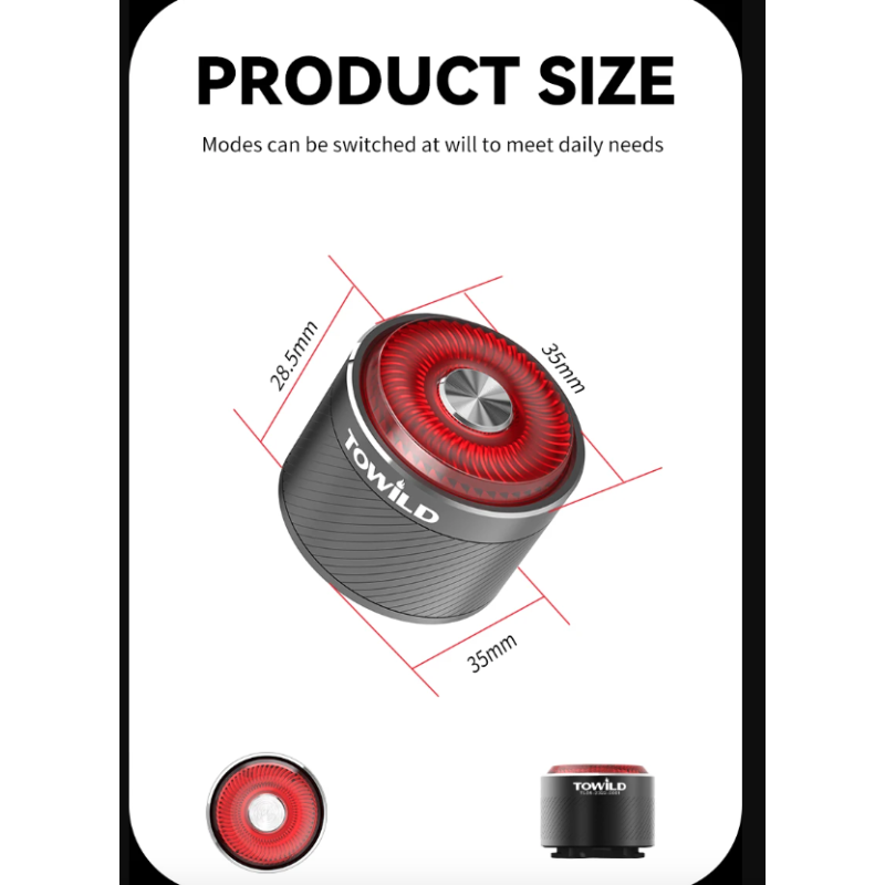 TOWILD TL05 cykellys IPX6 vandtæt baglygte med smart autobremseføling USB-opladning holdbar batterilevetid 100 timer