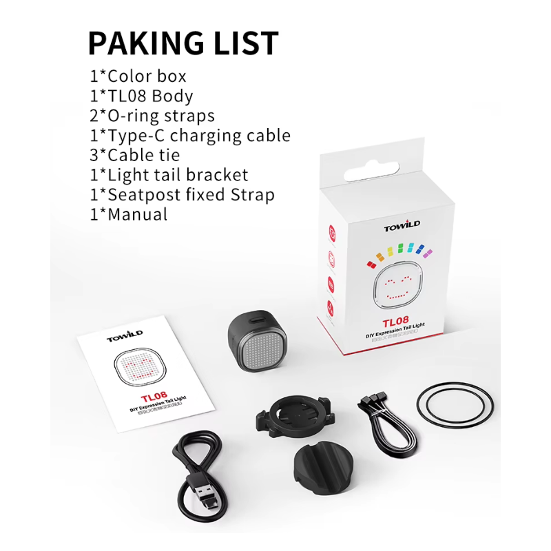 TOWILD TL08 Smart Cykellygte | Baglygte med Custom Mønstre & Bremsesensor | USB-C Genopladelig, IPX6