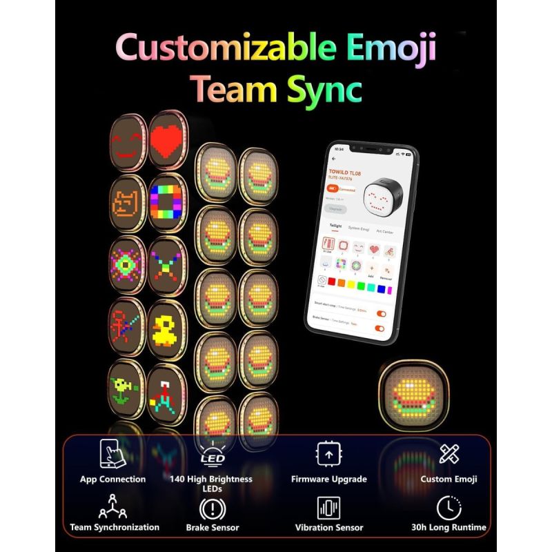 TOWILD TL08 Smart Cykellygte | Baglygte med Custom Mønstre & Bremsesensor | USB-C Genopladelig, IPX6