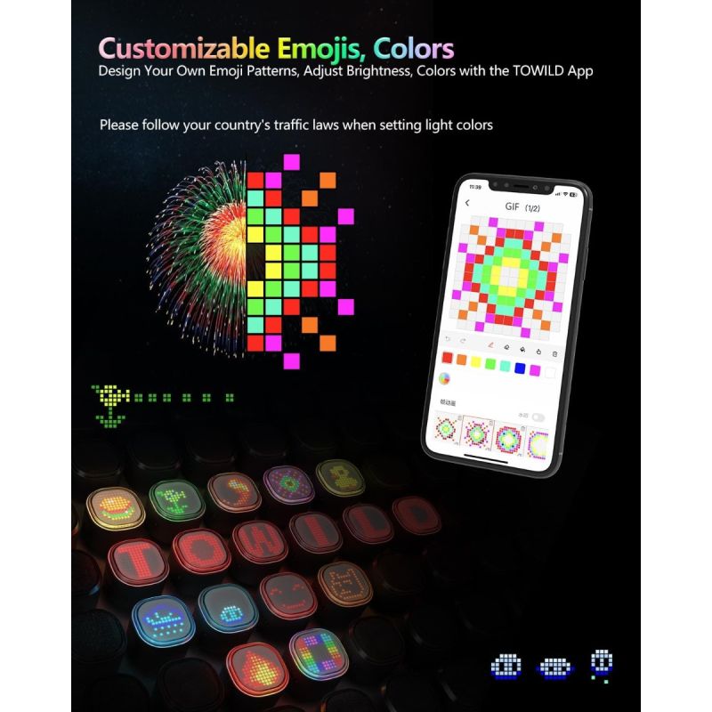 TOWILD TL08 Smart Cykellygte | Baglygte med Custom Mønstre & Bremsesensor | USB-C Genopladelig, IPX6