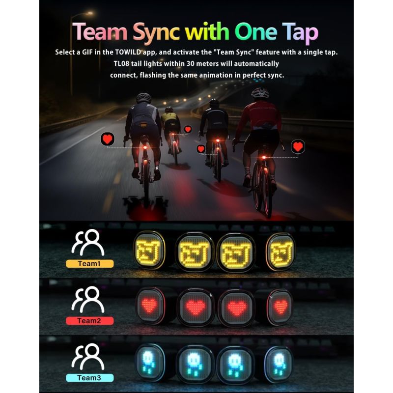 TOWILD TL08 Smart Cykellygte | Baglygte med Custom Mønstre & Bremsesensor | USB-C Genopladelig, IPX6