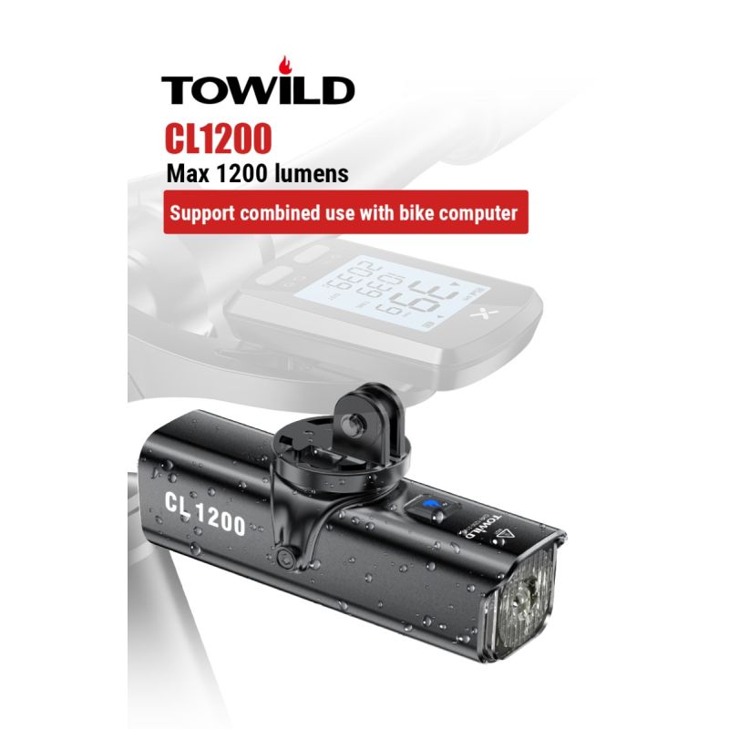 TOWILD CL1200 cykelforlygte 1200LM med USB genopladelig 21700 4000mAh batteri LED lys til pendling og natcykling