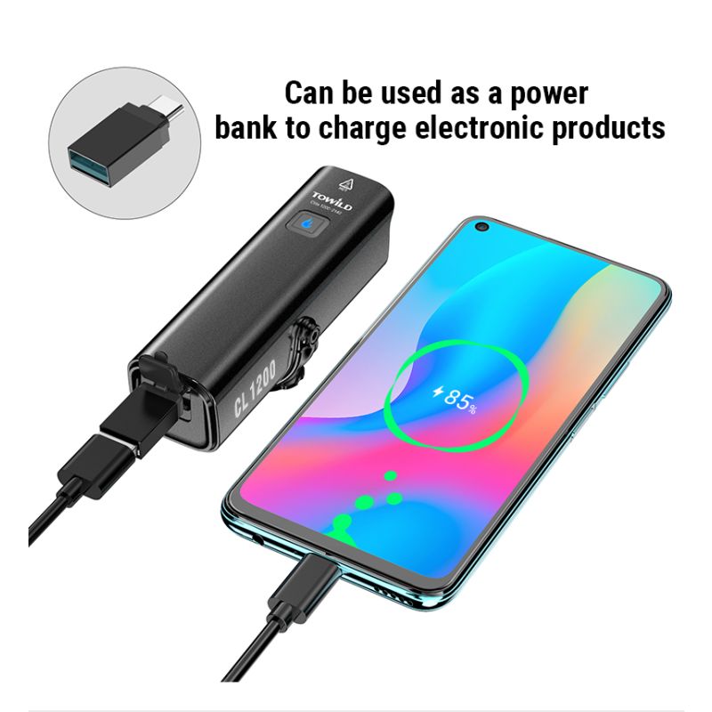 TOWILD CL1200 cykelforlygte 1200LM med USB genopladelig 21700 4000mAh batteri LED lys til pendling og natcykling