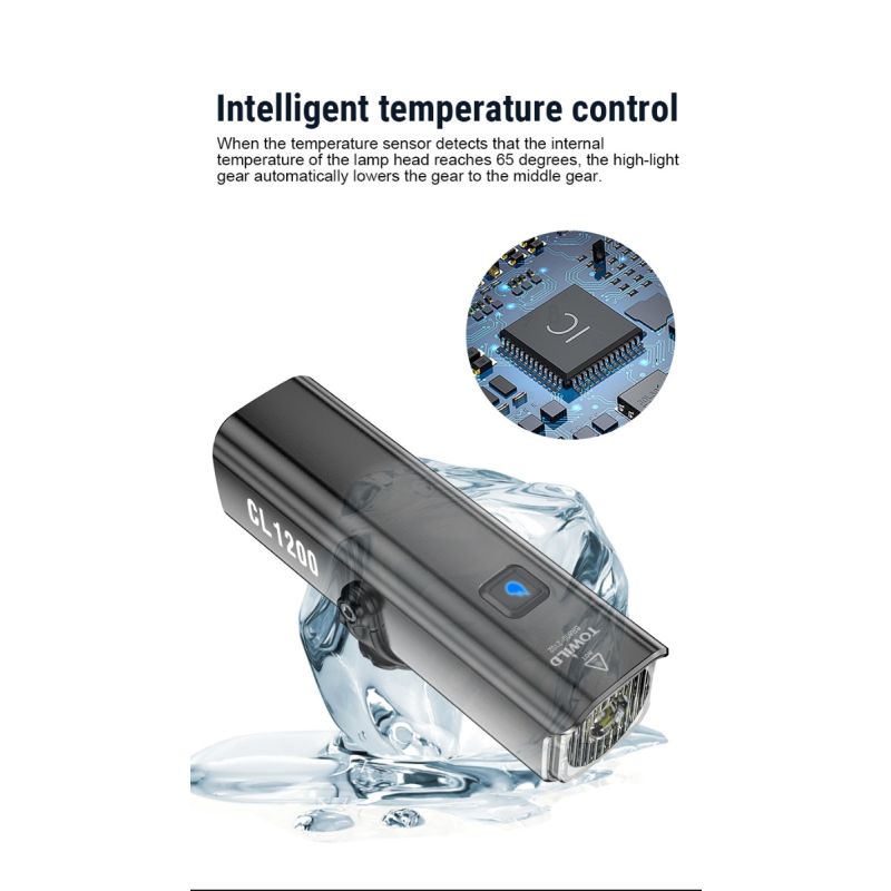 TOWILD CL1200 cykelforlygte 1200LM med USB genopladelig 21700 4000mAh batteri LED lys til pendling og natcykling